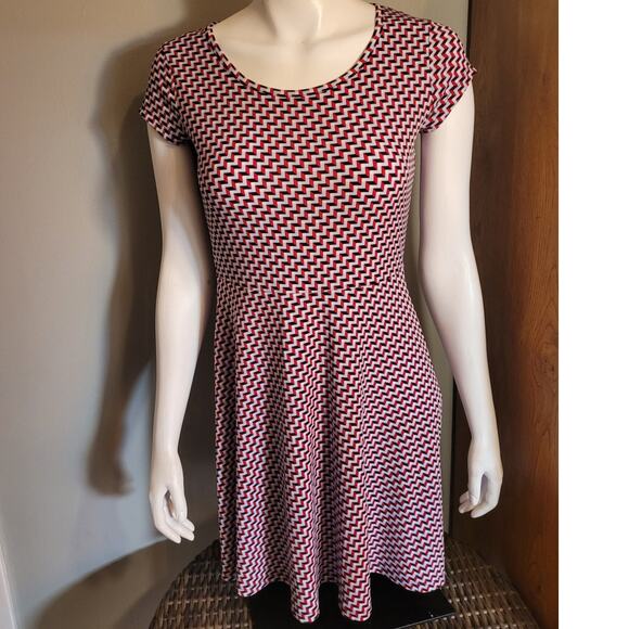 Michael Michael Kors Womens Small Chevron Graphic Zig Zag Dress Red Blue - Picture 1 of 8